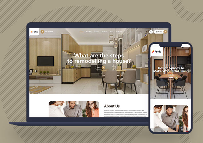 響應式室內家居設計英文外貿Pbootcms網站自適應手機版