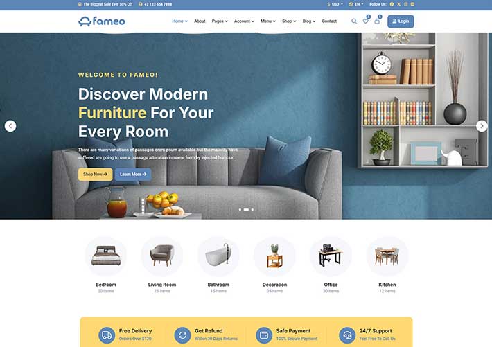 HTML5家具店室內設計網站Bootstrap模板網頁源碼模板