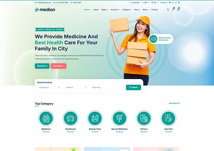 響應式藥店保健品醫療藥房醫療設備銷售企業網頁模板