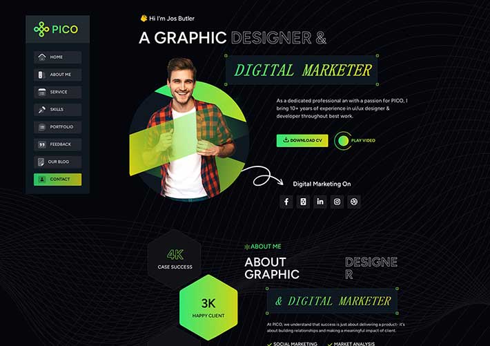 響應式個人作品主頁設計展示CSS網頁HTML模板源碼