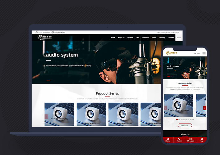 響應式英文音響設備企業外貿網站PbootCMS模板自適應手機端